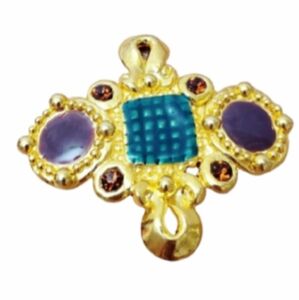 Enameled Gold Tone Vintage Brooch With Rhinestones